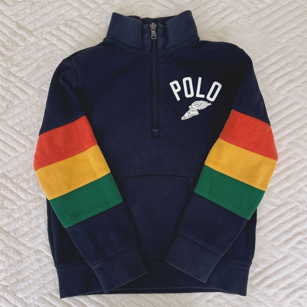 Polo Ralph Lauren Boys Size 5 RL Champs Quarter Zip Pullover Sweatshirt Navy